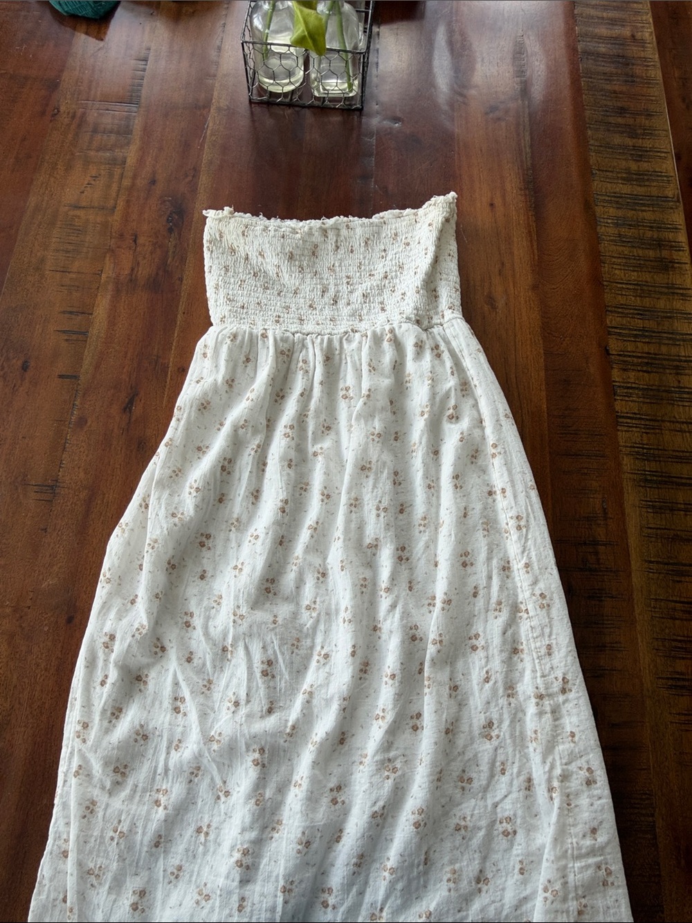 Aeropostale Cream Floral Smocked Maxi Dress with Brown Prints